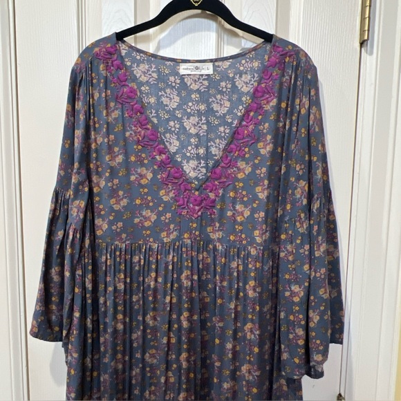 Natural Life Floral Embroidered Oversized Dress Sz Large Cottage Peasant Prairie - Picture 2 of 12